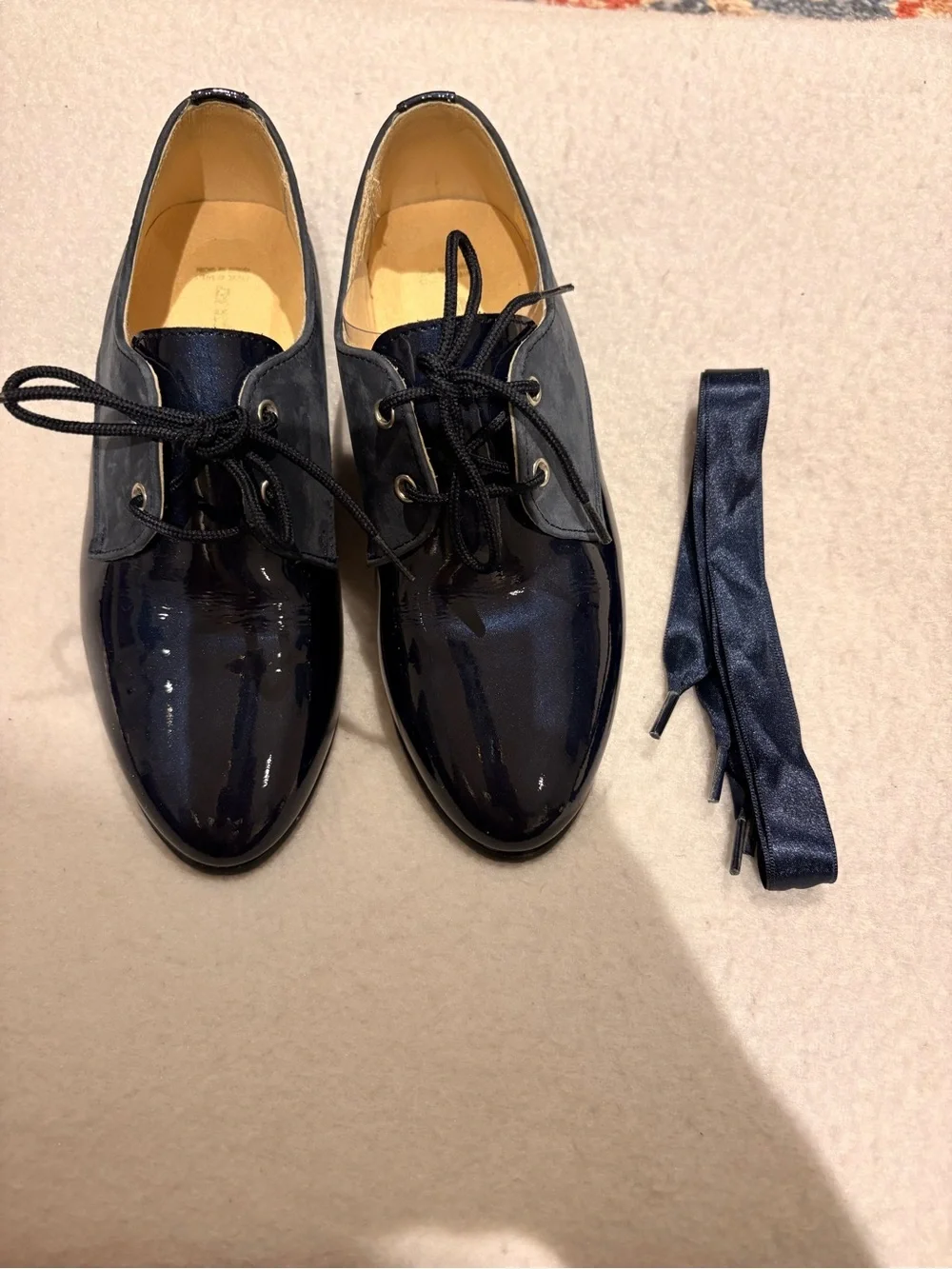 Andanines Boys Size 12 Navy Patent Leather and Suede Dress Shoes Made in Spain